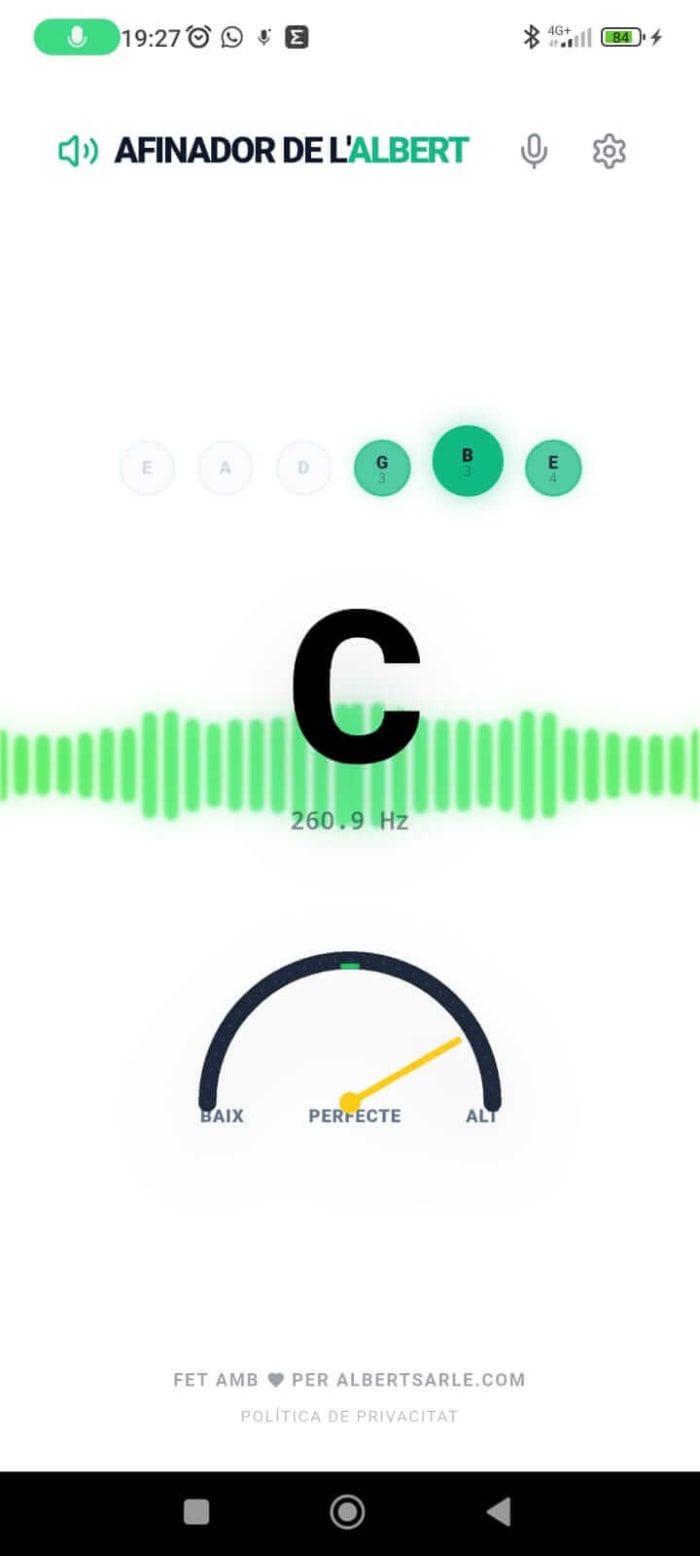 Tuner in light mode tuning C note