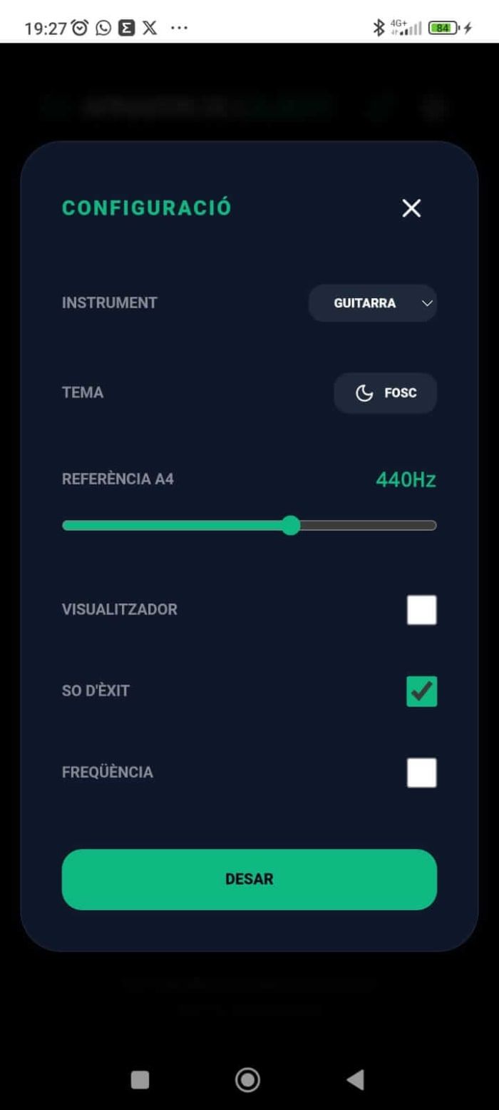 Settings panel, dark mode
